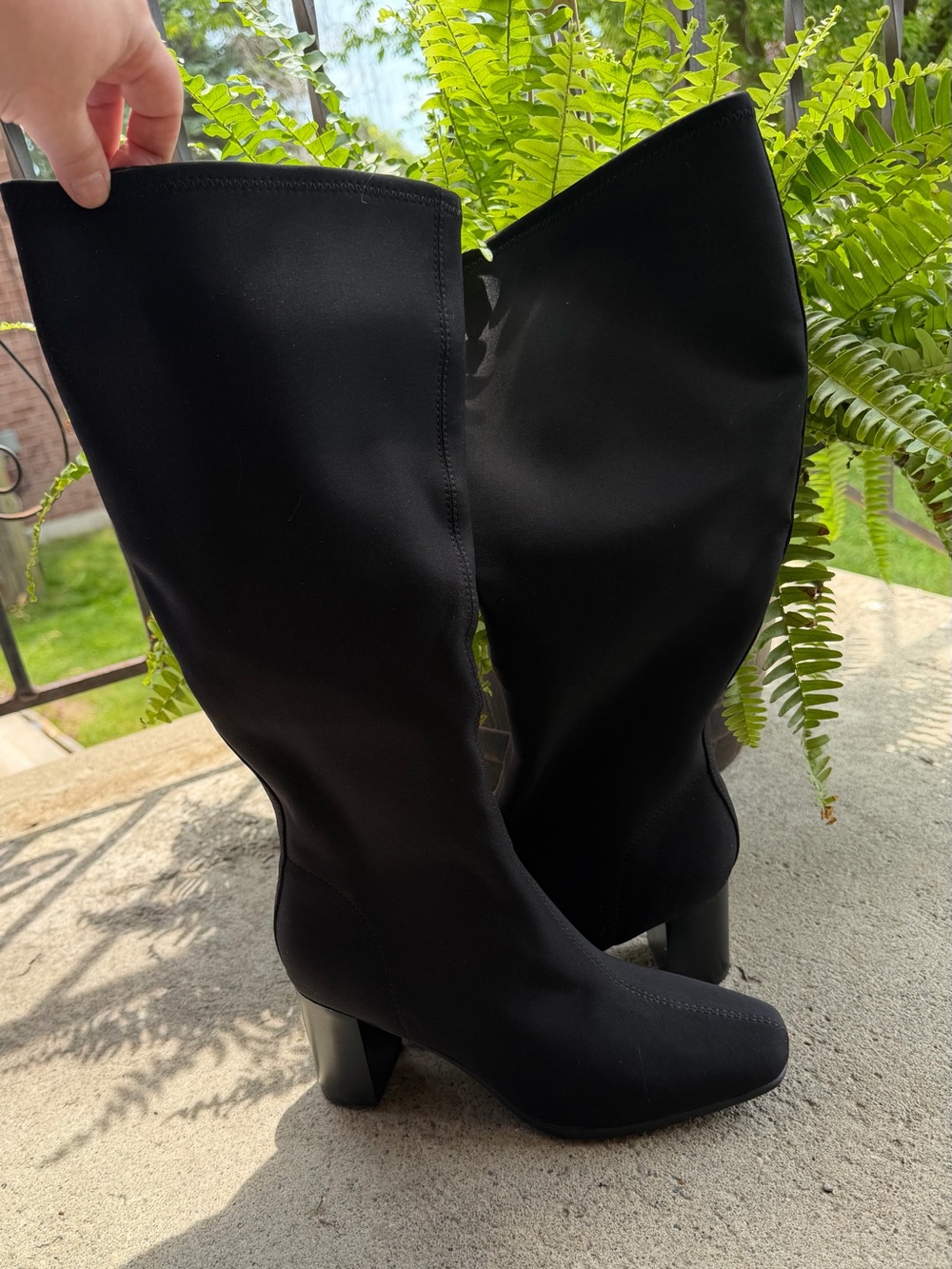 AEROSOLES Black Stretch Mid-Calf Wide Block Heel Boots